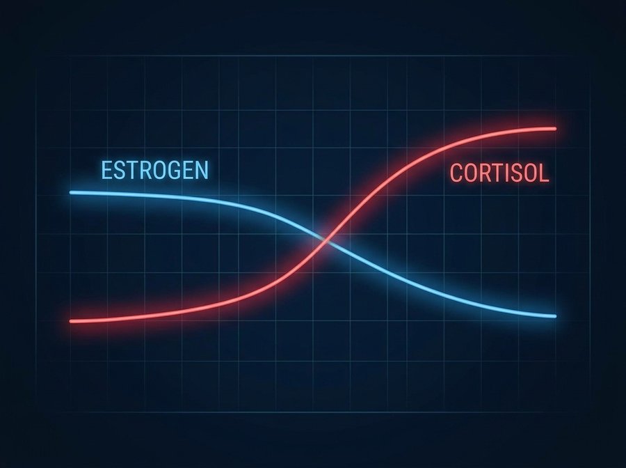 Estrogen falling as cortisol rises