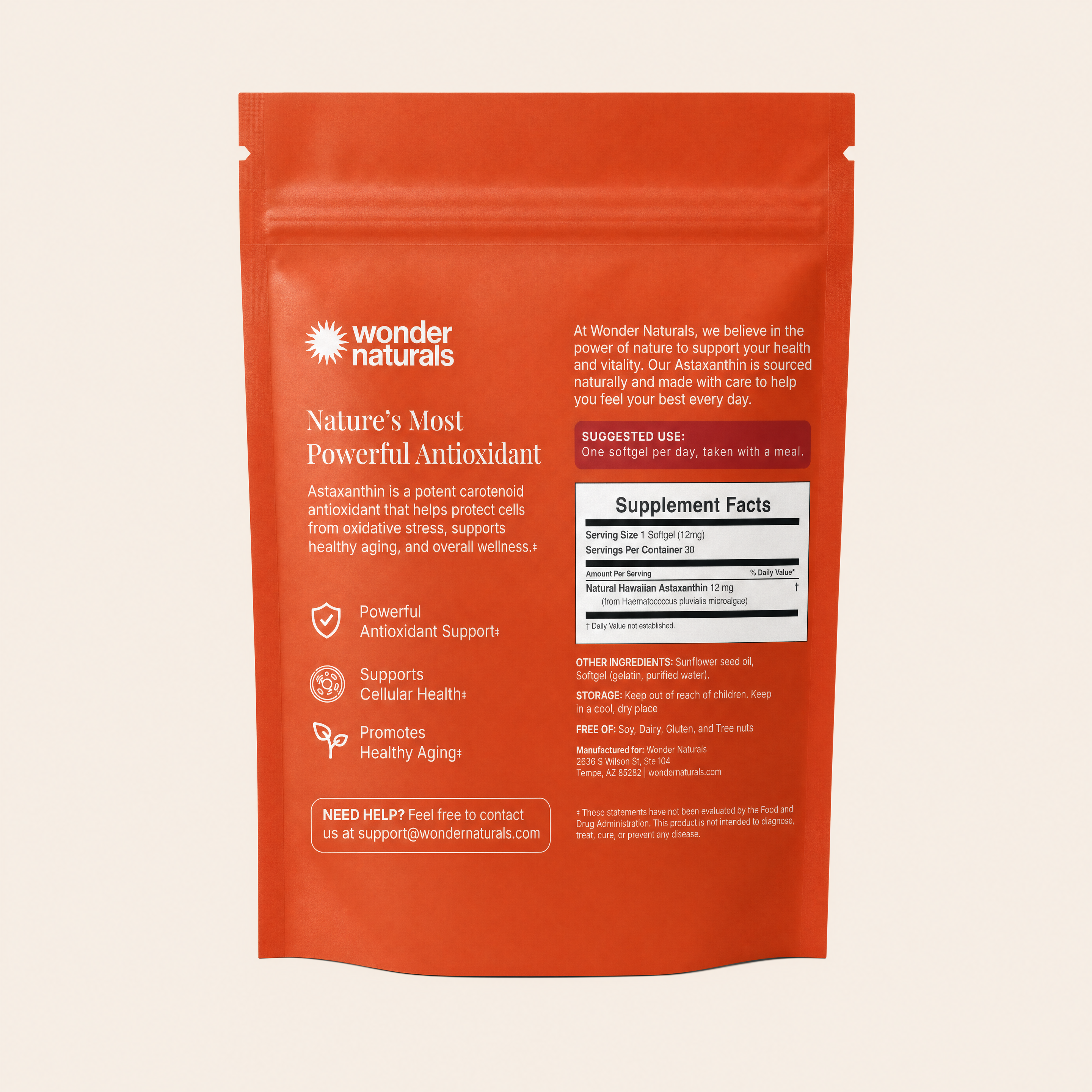 Wonder Naturals® Hawaiian Astaxanthin - Naturally Fights Oxidative Stress for Kidney Health