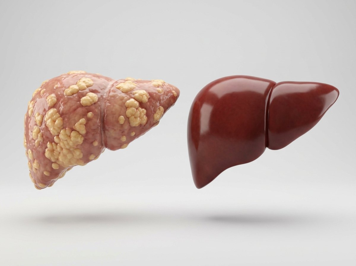 A fatty liver next to a healthy liver