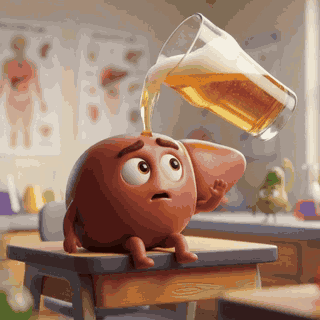 Beer being poured on a liver until it cracks