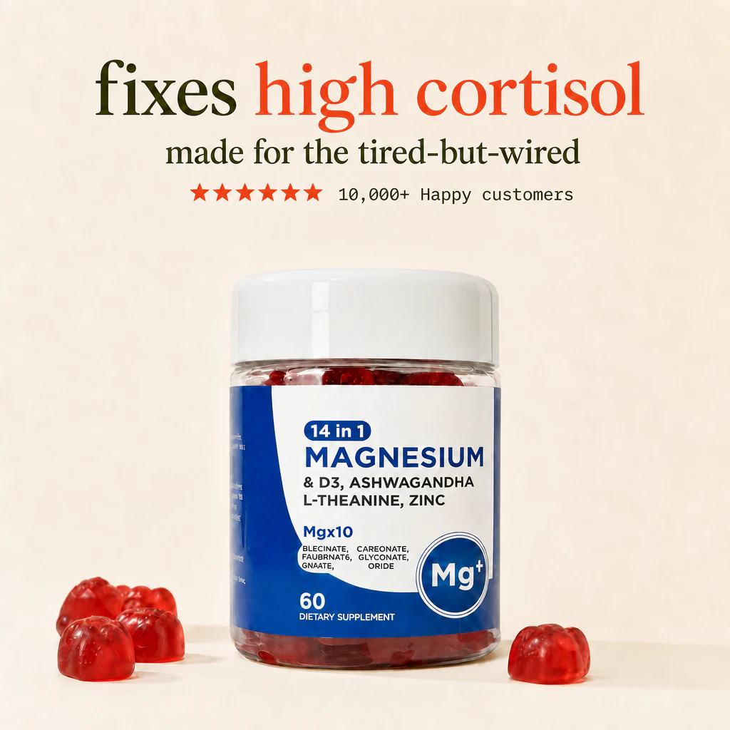 14-in-1 Magnesium with Ashwagandha, L-theanine, D3 & Zinc &mdash; fixes high cortisol