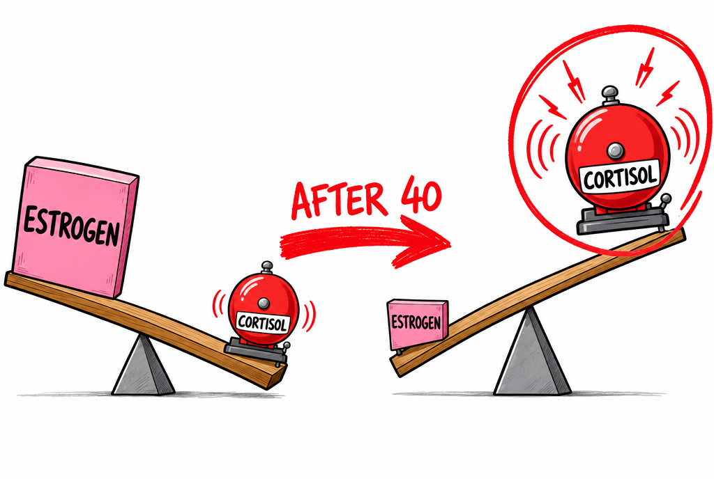 After 40 the estrogen brake on cortisol disappears